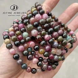 5A Natural Muticolor Tourmaline Bracelets Women 5-7mm Round Colorful Beads Healing Elastic Bangles Luxury Quality Jewelry Gift