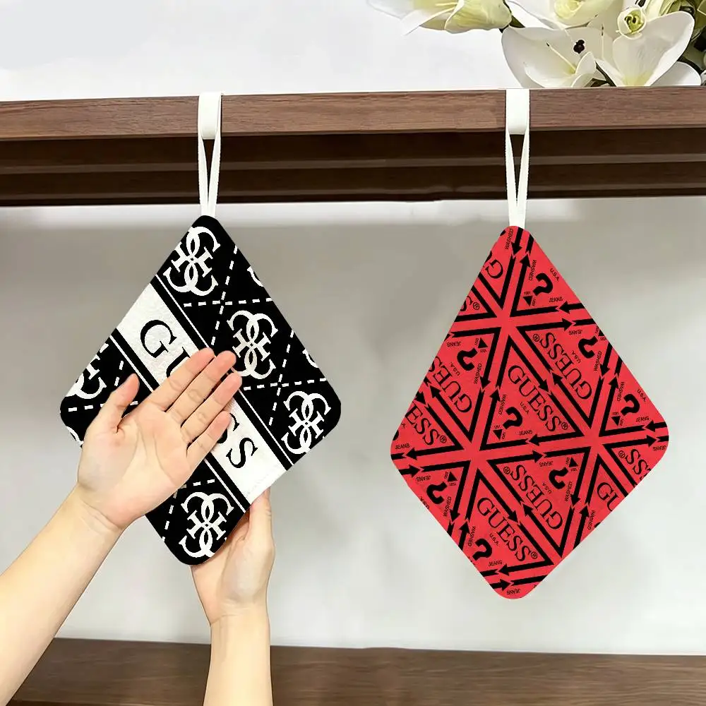 Fashion G_GuessS Logo Polyester Cotton Hanging Hand Towel, Super Absorbent Hand Wiping Towel for Daily Household Use