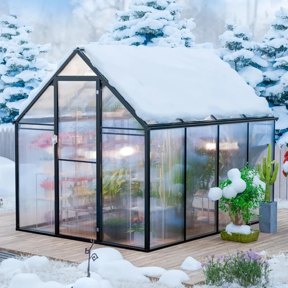 

Polycarbonate Greenhouse, 8.2x6.2 FT Easy Assembly Aluminum Heavy Duty Greenhouses Walk-in Green House for Sunroom Backyard