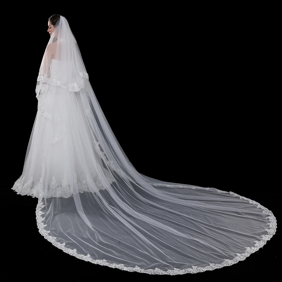 Neue Ankunft Weiß Elfenbein Spitze Rand Hochzeit schleier Zwei schichten Braut schleier für frauen hochzeit zubehör Velos de novia Braut schleier