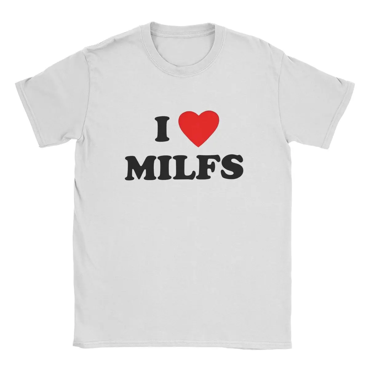 I Love Milfs Heart Men's T Shirts Funny Korea Style Vintage Tees Short Sleeve Crewneck T-Shirts Cotton Party Clothing