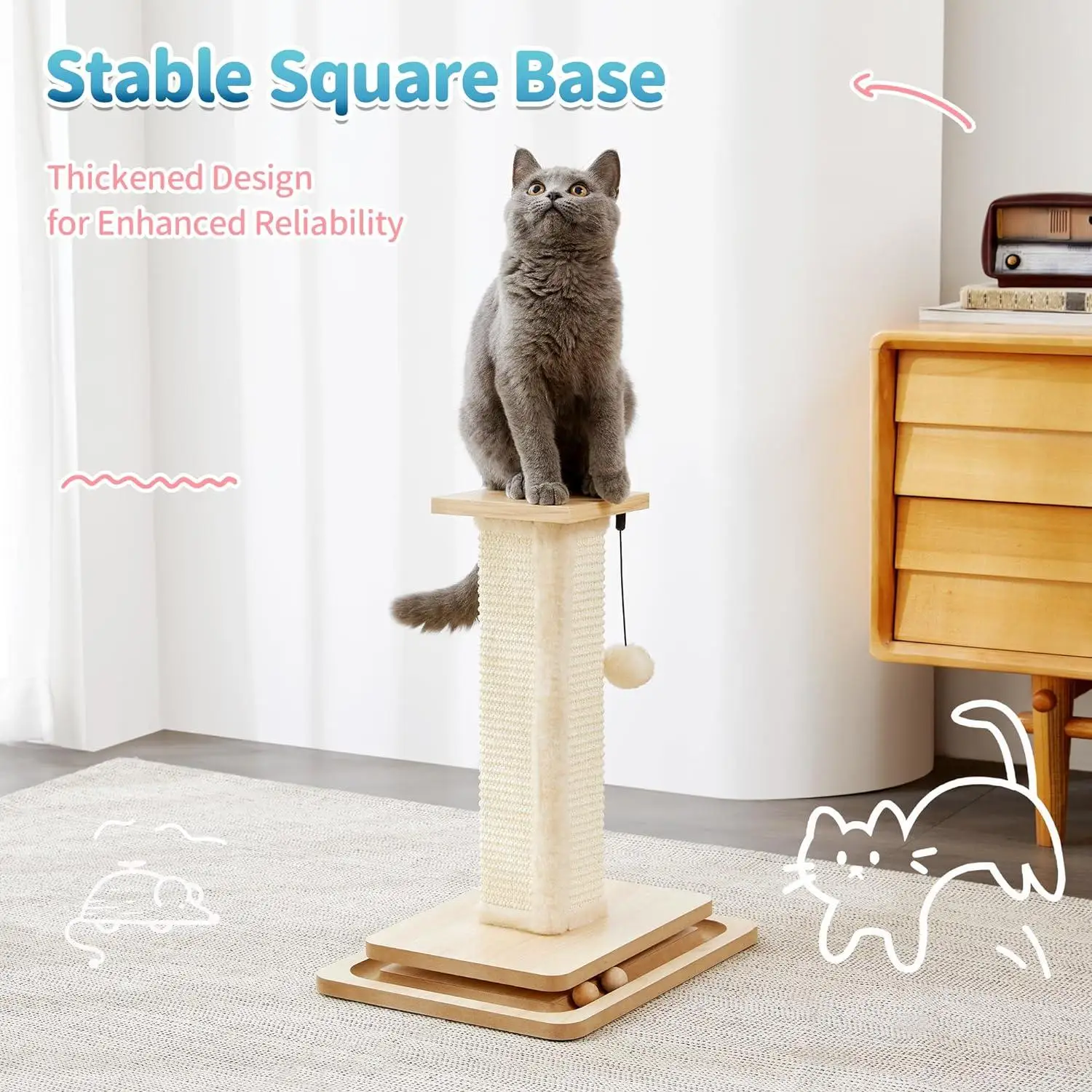 Rascador para gatos con sisal natural, peluche y pelota colgante - imagen 5
