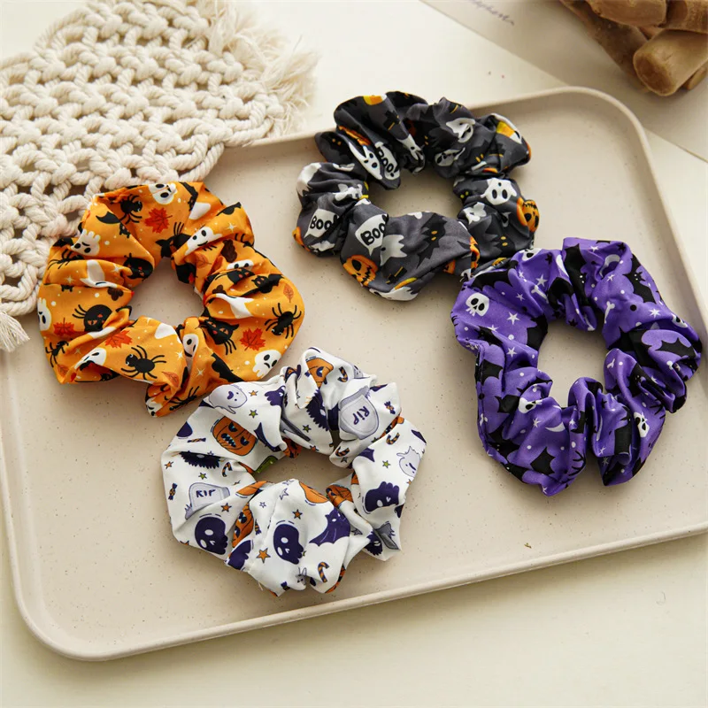 Fun Halloween Pumpkin Fabric Hair Rope for Women High Elastic Ball Head Hair Rope Fashion Girl Does Not Damage The Scrunchie