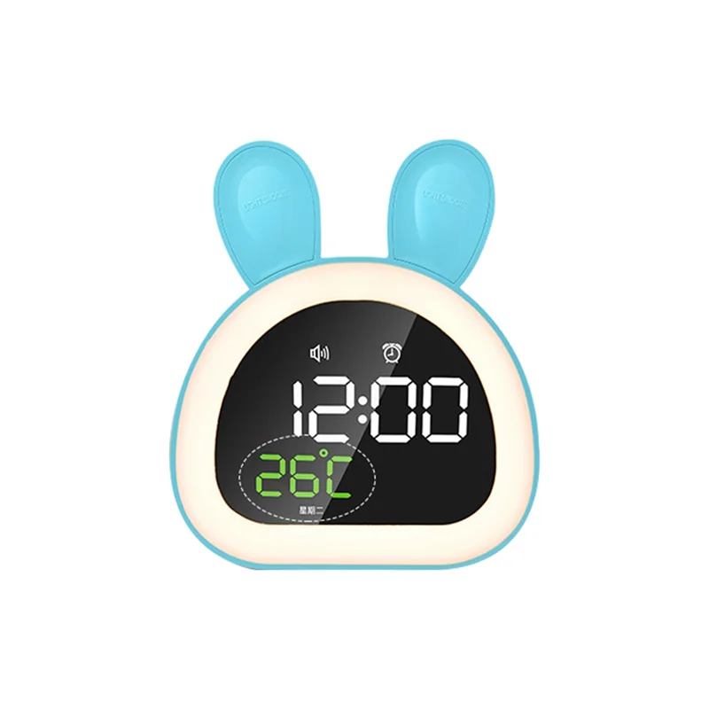 

Rabbit LED Digital Alarm Clock Electronic LED Display Sound Control Cute Mute Night Lamp Desk Clock for Home-Blue