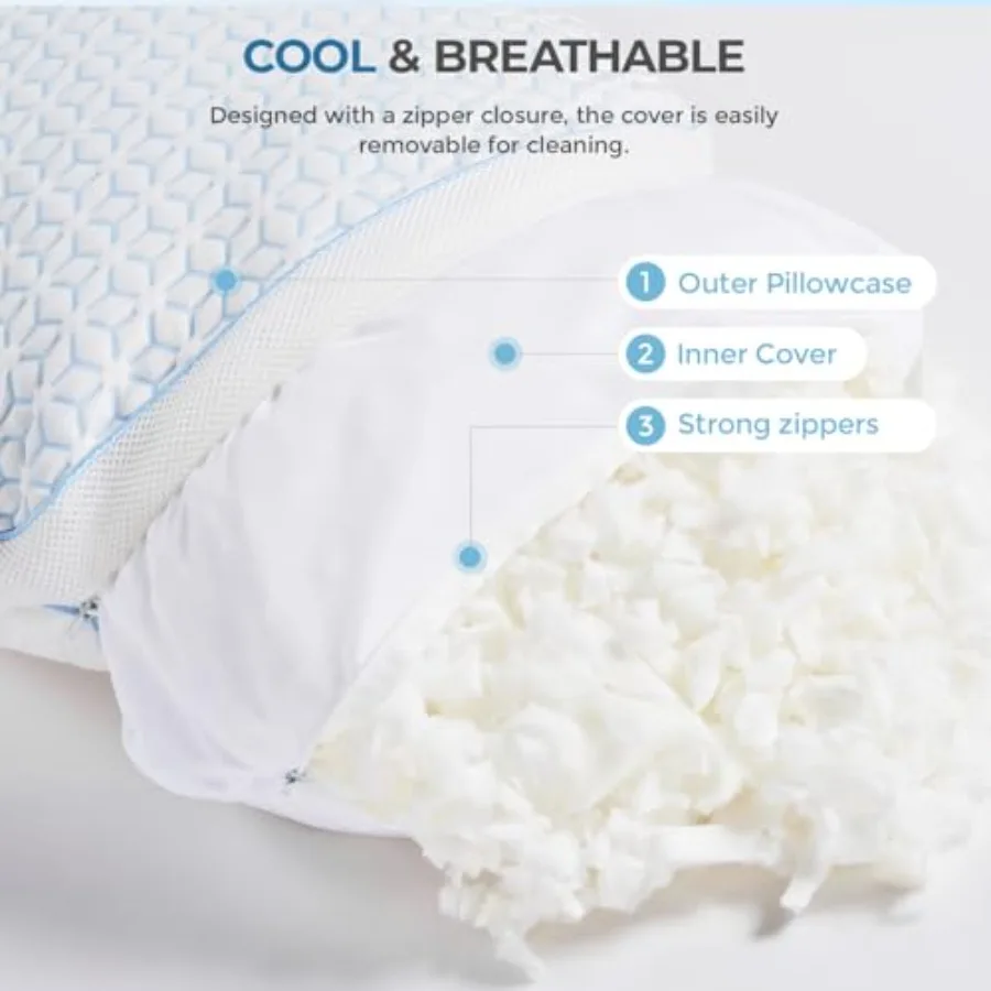 Cooling Pillows Size Set of 2, Shredded Memory Foam Pillows 2 Pack for Hot Sleepers, Cold Bed Pillows for Sleeping, Washable wi view 6