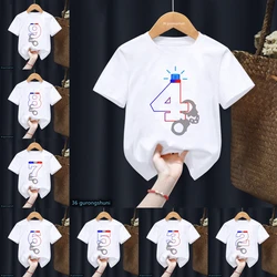 Funny Police Car Siren Handcuff Number 2 3 4 5 6 7 8 9 T Shirt Happy Birthday Gift Boys Girls Tshirt Party Gift Kids Clothes Top