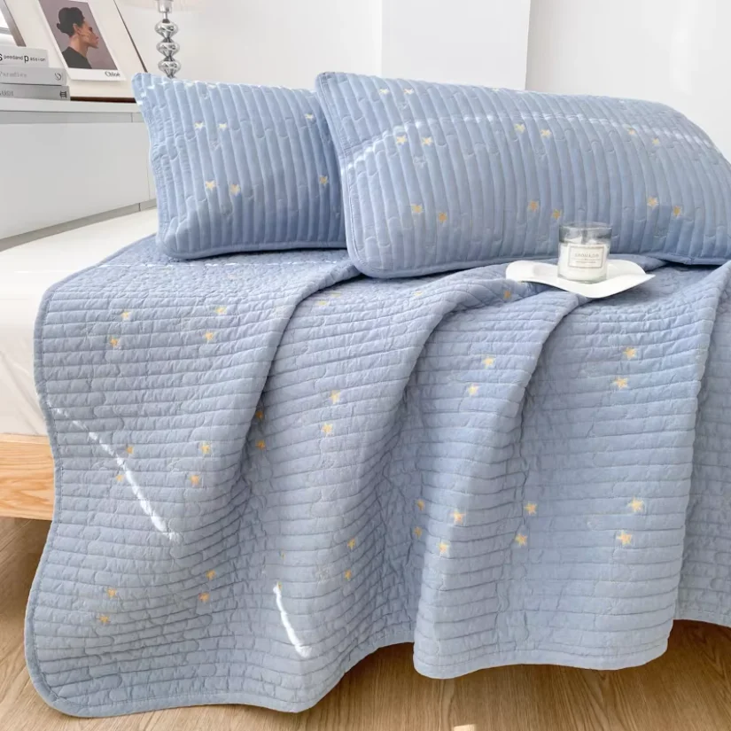 1pc Quilted Star Embroidered Bed Cover for Mother Baby,Thick Bed Sheet Bedspread Summer Quilt Blanket,Home Linens Drop