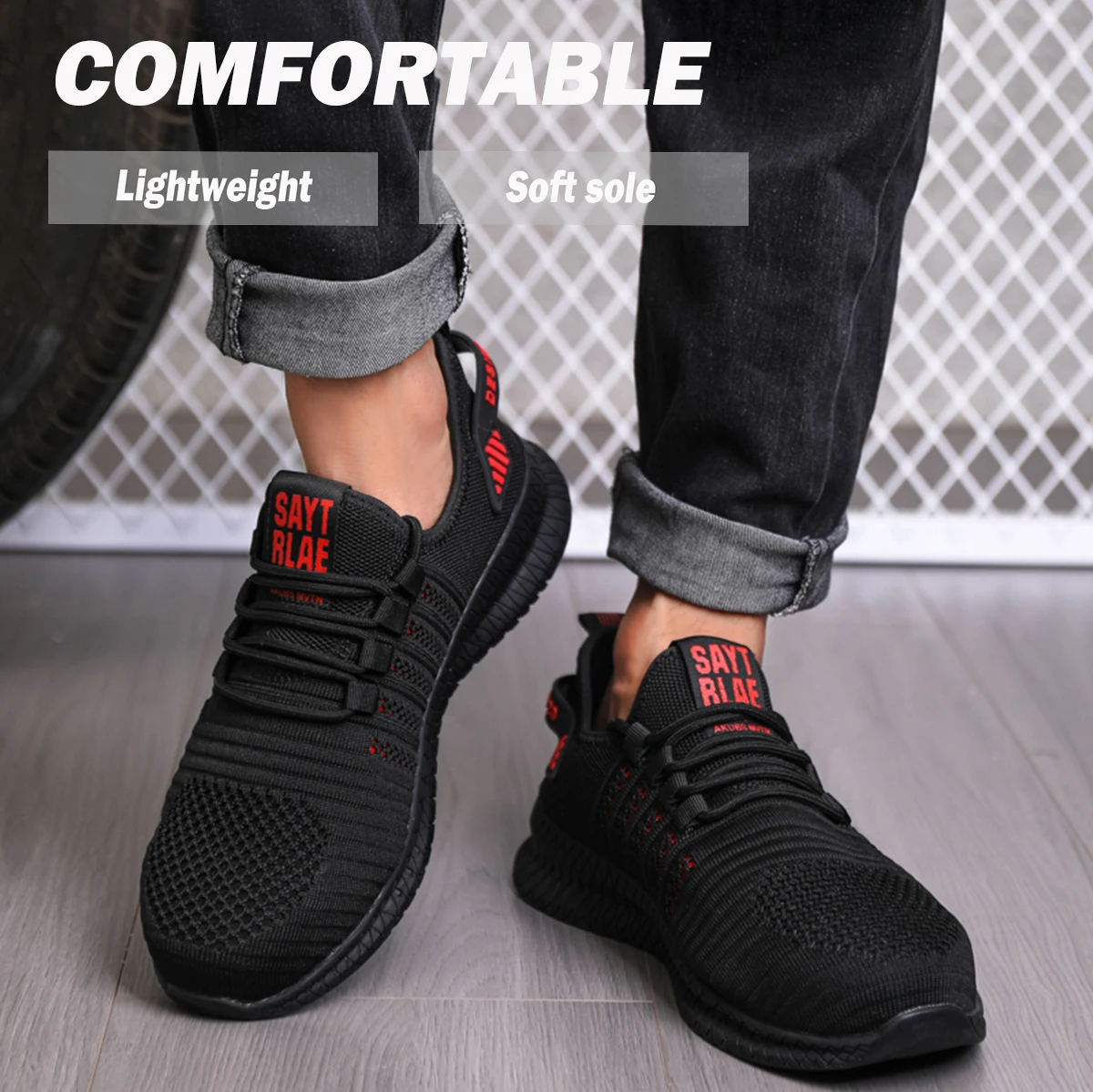 Mens Lightweight Steel Toe Shoes Anti-smashing Work Safety Shoes Breathable Comfortable Composite Walking Sneakers for Men