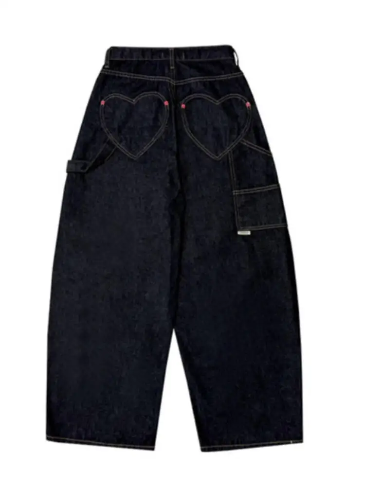 بنطلون جينز نسائي بتصميم حصري للعمل بخصر عالٍ وساق واسعة مع جيب على شكل قلب وقصة فضفاضة للخريف 2025 #3