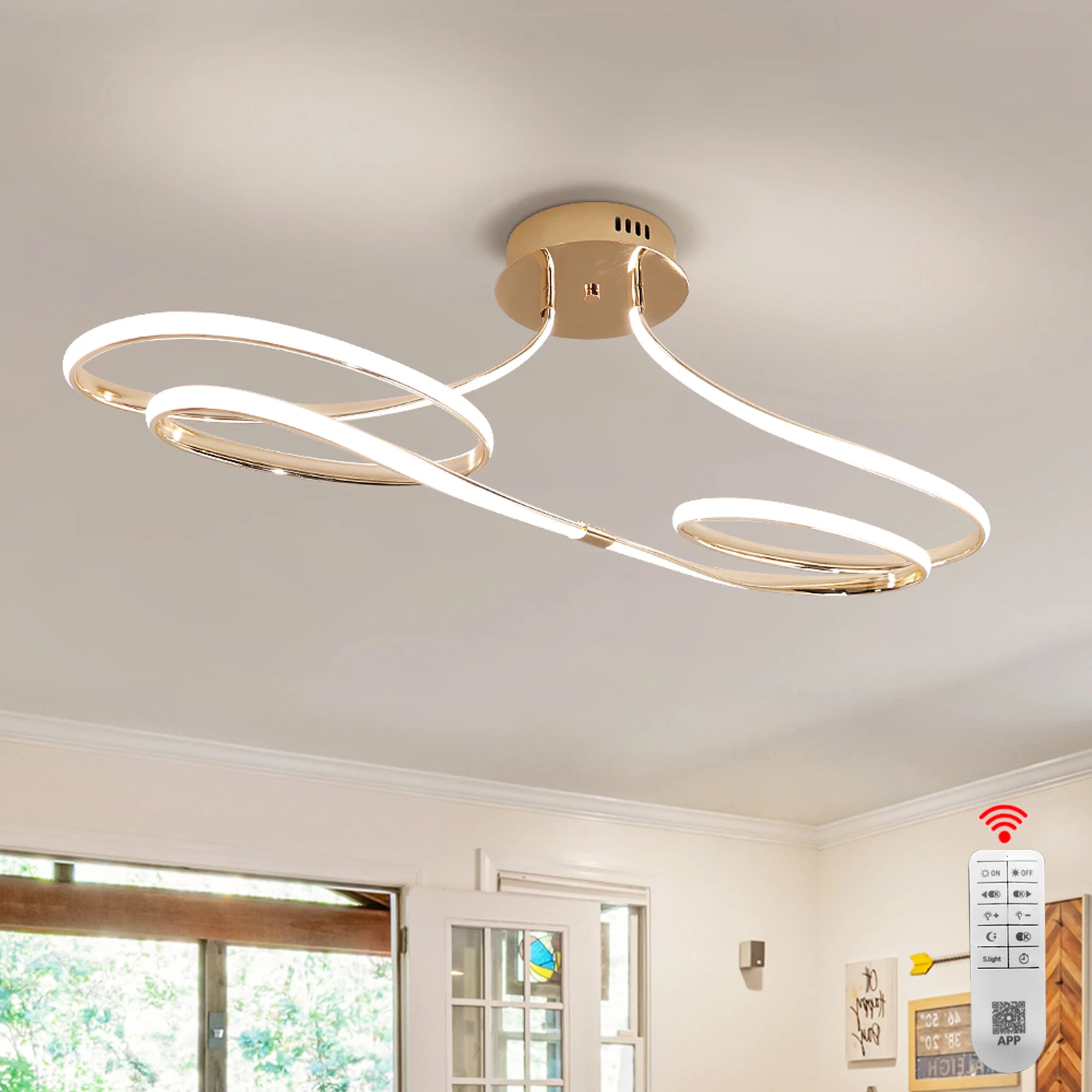 TCY 75 cm plafond moderne à intensité variable LED 28 W or/Chrome/noir pour chambre cuisine luminaire avec télécommande