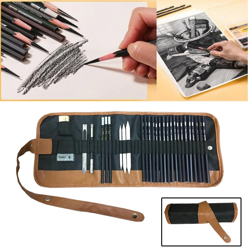 29Pcs Sketch Pencil Set Professional Drawing Pencils Bags Portable Outdoor Travel Ketching Painter School Students Art Supplies