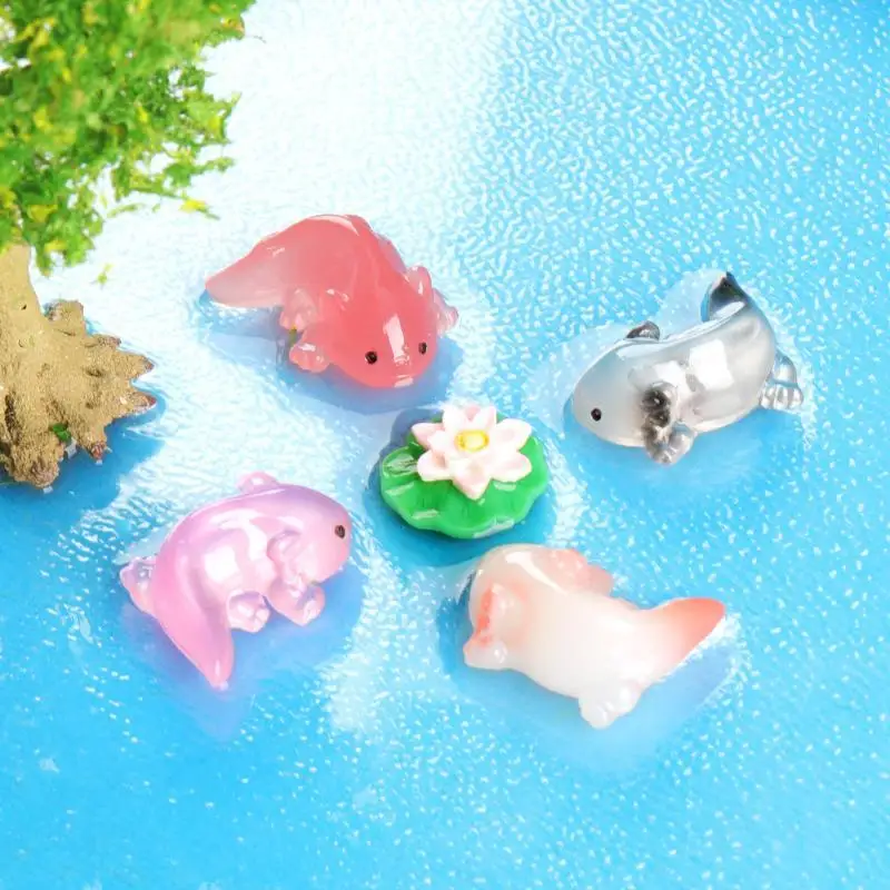 10Pcs Kawaii Mini Salamander Figurines Luminous Colorful Tiny Axolotls For Garden Aquarium Dollhouse Decor Cute Landscape Dolls