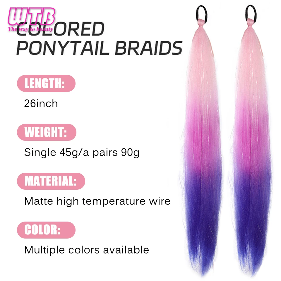 Synthetic Colorful Hair Extensions Ombre Braid Ponytail Blend Hair Tinsel with Hair Tie Hair Day Accessories For Women Girls