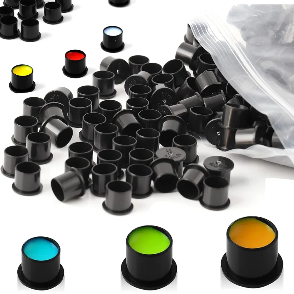 100PCS Black Tattoo Ink Cups Disposable Plastic Tattoo Ink Pigment Holder Container Caps for Tattoo Ink Supplies
