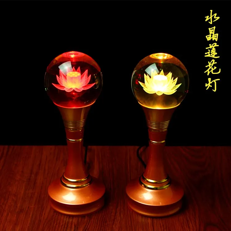 

Wholesale TOP GOOD Buddhist articles- HOME family Protection Talisman- 7 colors Lotus Crystal Buddhist temples lamps