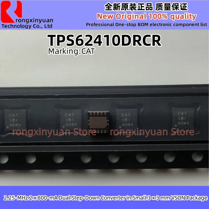 

TPS62410DRCR Marking: CAT TPS62410DRCT TPS62410DRC TPS62410 2.25-MHz 2 x 800-mA Dual Step-Down Converter in Small Package New