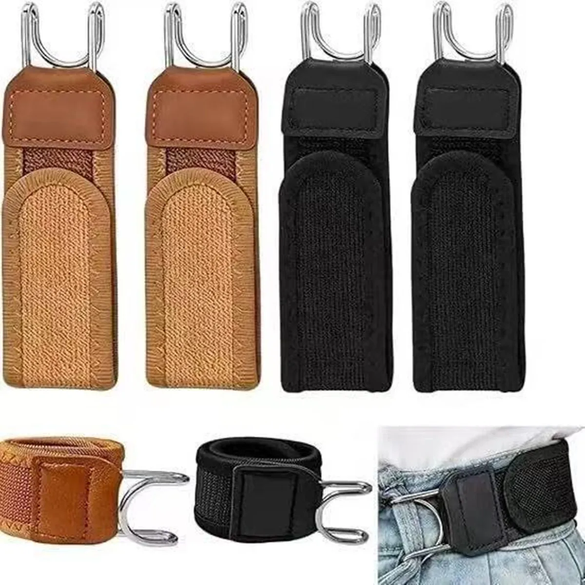 Unisex Fashion Stretch Waist Belt Black Buckleless Work Belt with Metal Hook Invisible Closure for Pants Convenient Stretchy Bel