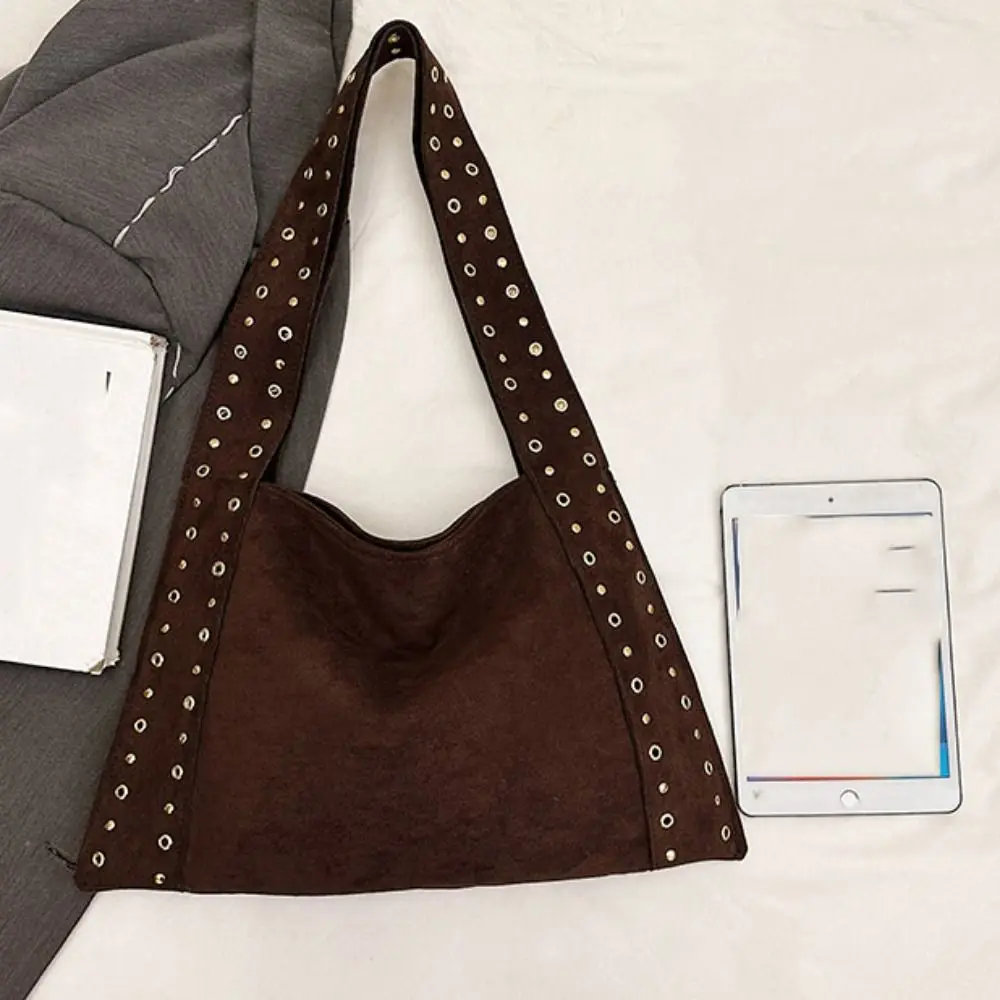 

PU Leather Suede Rivet Shoulder Bags Retro American Style Fashion Design Locomotive Style Underarm Bag Korean Style