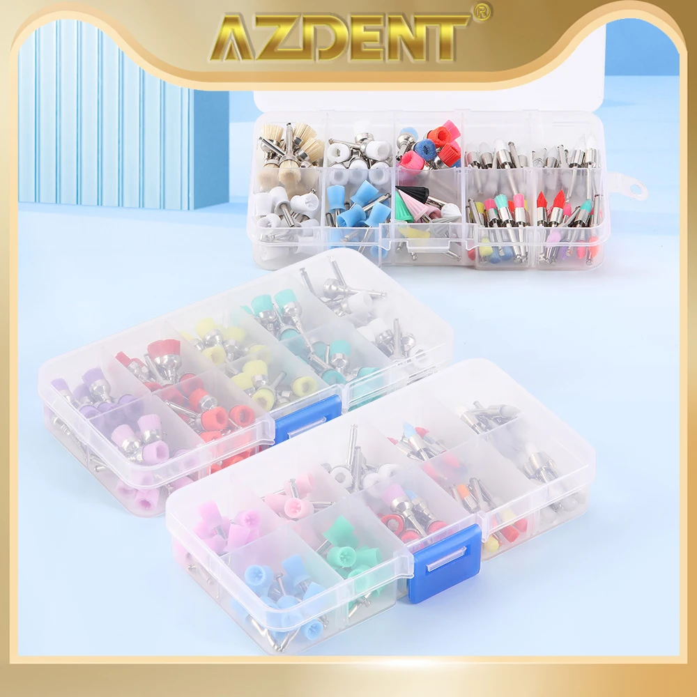 AZDENT Diş Parlatma Fırçası Naylon 100 adet/kutu Renkli Kase Fırça Parlatıcı Ters Açı El Aleti 2.35mm Sap Çapı Laboratuvarı