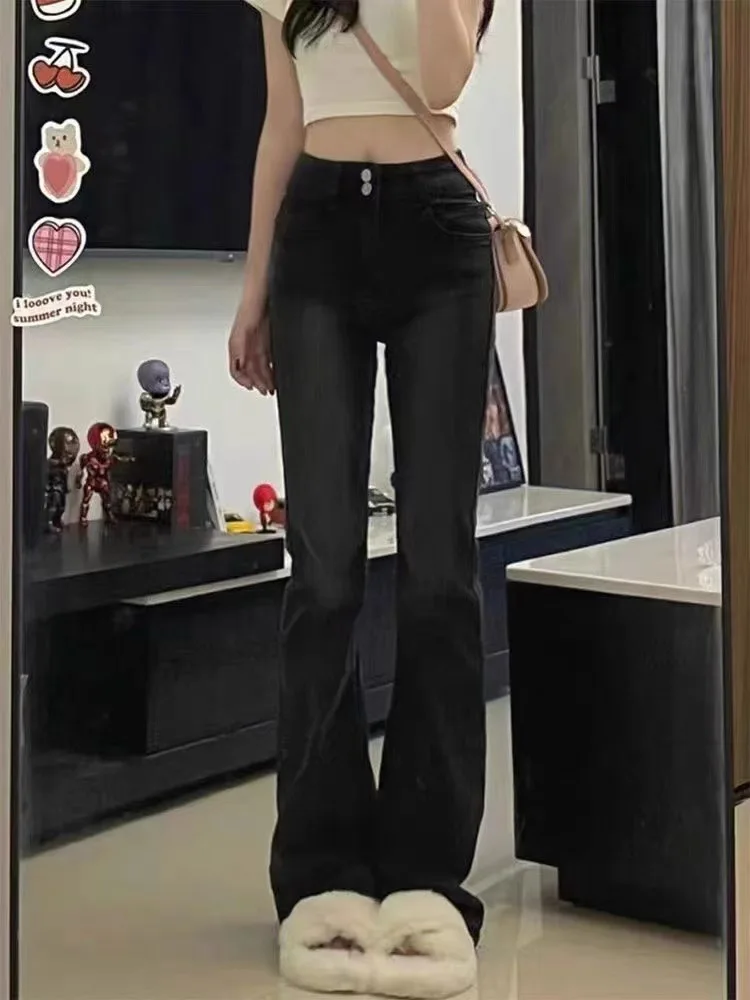 Flare Jeans Women Korean Fashion High Waist Slender Retro Spicy Female All-match Casual Daily Streetwear Attractive Summer Chic