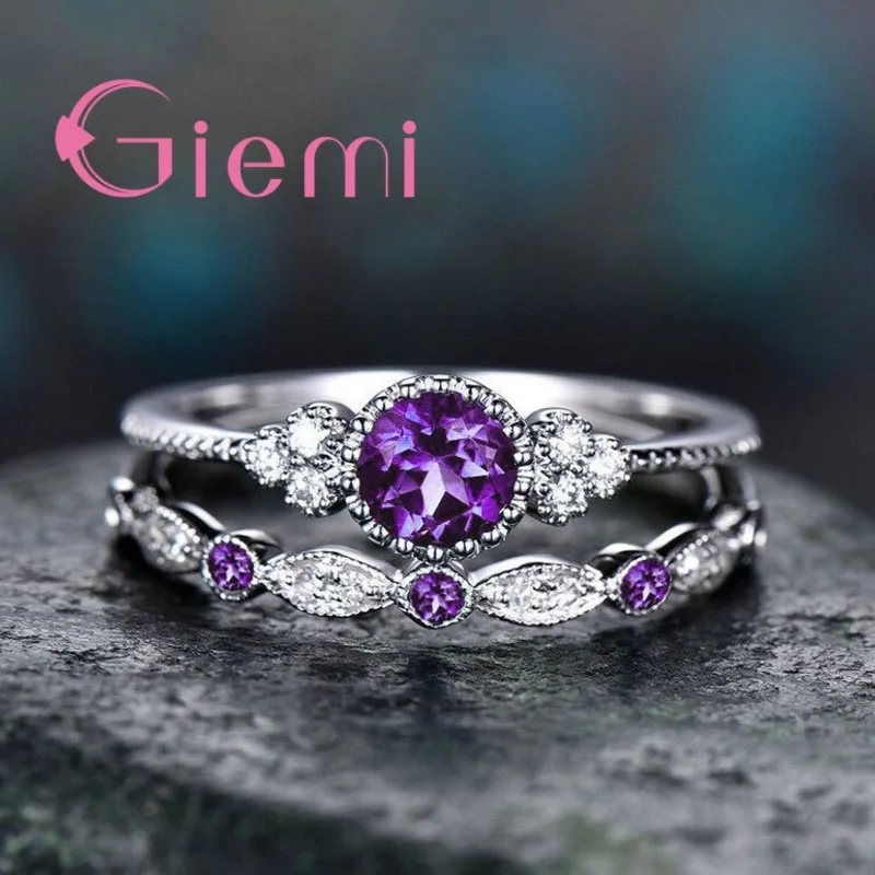 3 Colors Exquisite CZ Stone Double Ring Romantic 925 Sterling Silver Wedding Band Rings For Engagement Anniversary Jewelry