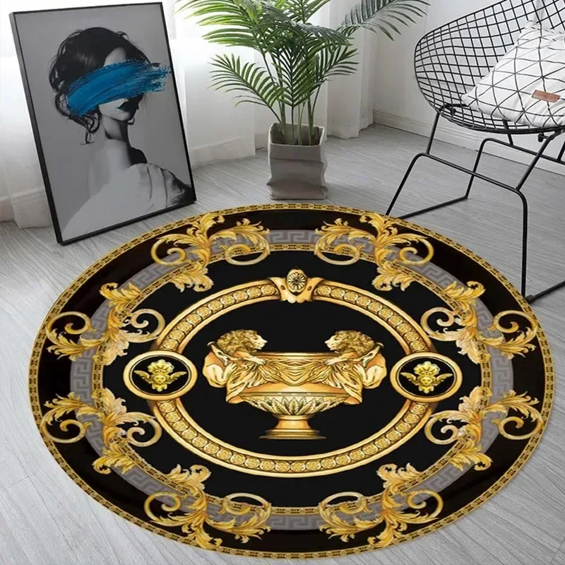 Nordic retro gold printed round sponge carpet living room bedroom floor mat home decoration bathroom non-slip floor mat