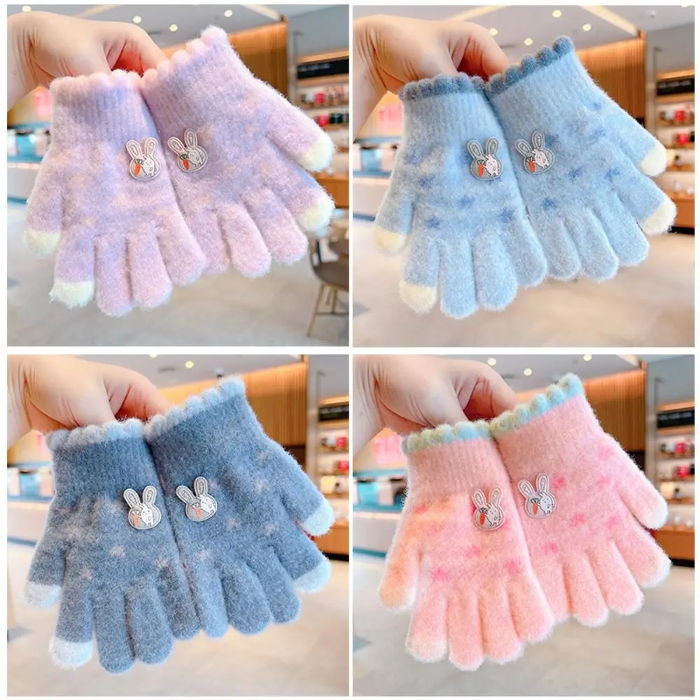 Cartoon Thickened Plush Children Full Fingers Gloves Kids Knitted Gloves Winter Warm Outdoor Sports Windproof Gloves