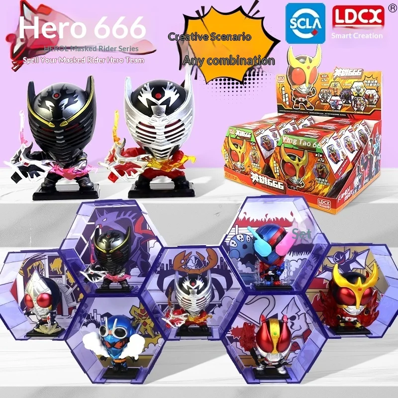

Оригинал в наличии Smart Creation Kamen Rider 666 Series Kuuga Ryuga Ryuki Kuuga Den-O Scene Blind Box Фигурка Модель Игрушки Подарки