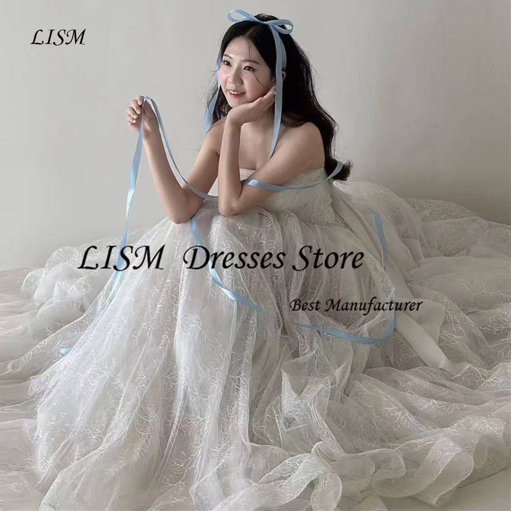 

LISM Fairy Lace A Line Wedding Dresses Korea Photo shoot Sweetheart Floor Length Princess Bride Gowns Corset Back Customized