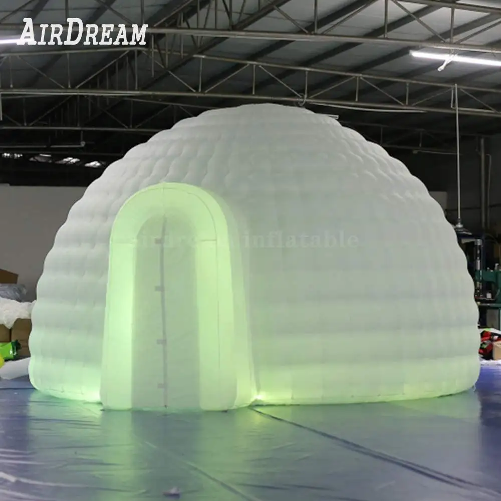 Tienda de campaña con cúpula inflable con iluminación LED grande personalizada de 6m/8m de diámetro, tiendas iglú blancas para fiestas o eventos al aire libre