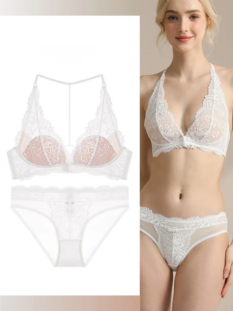 Bralette de Encaje Sexy de Victoria's Secret para Mujer, Verano, Delgado, con Botones Delanteros, Cuello Halter, Espalda Hermosa, Sin Aro, Ropa Interior