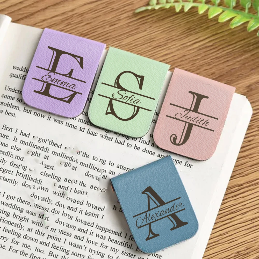 Marcapáginas con nombre con letras, marcapáginas de letras de cuero personalizado, marcapáginas magnético personalizado, regalo de cumpleaños para amantes de los libros, 1 ud.