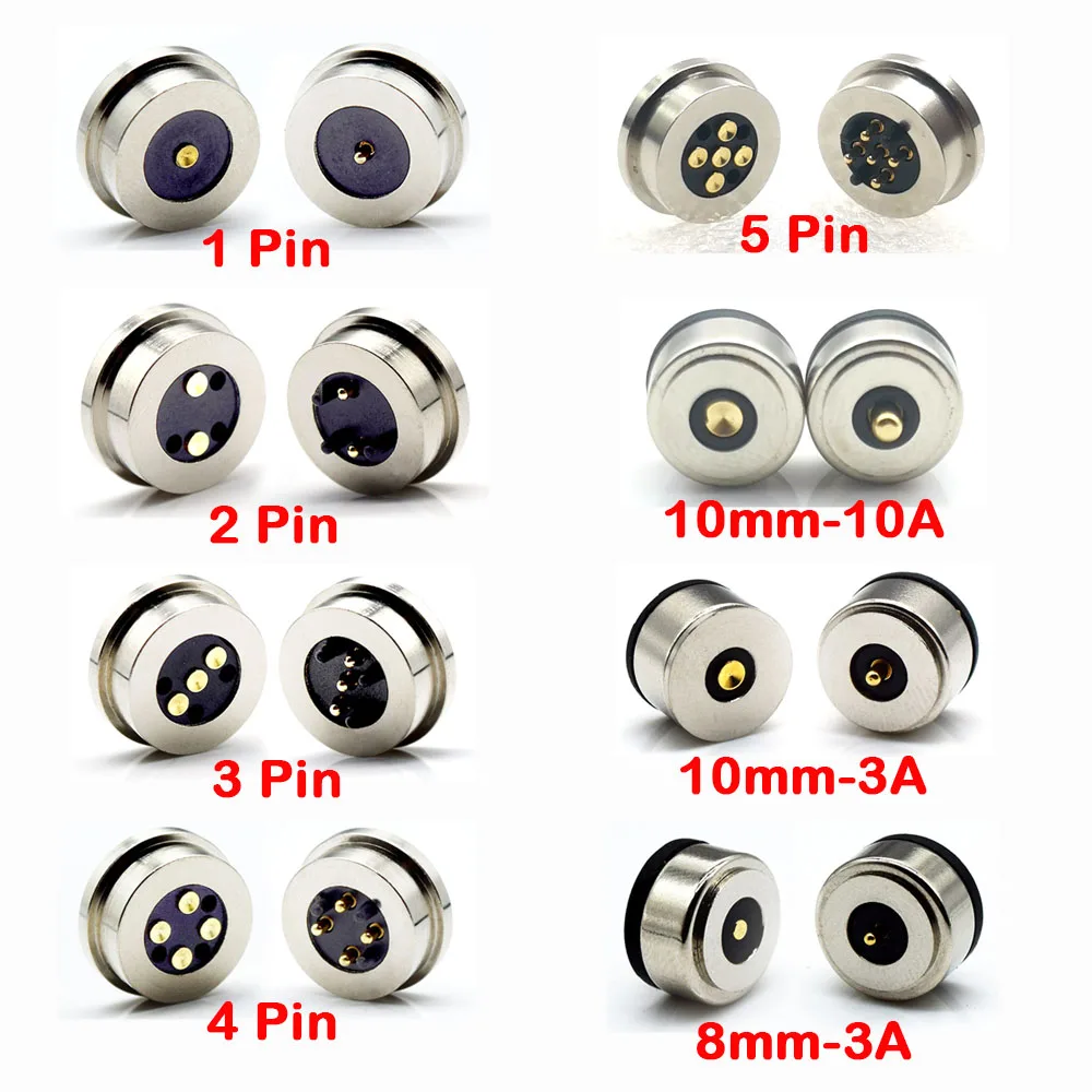 1PC Circualr Shape Magnetic Pogo Pin Connector 1 2 3 4 5 Pin Male Female Probe 5V 3A 10A DC Power Charging Socket Connectors