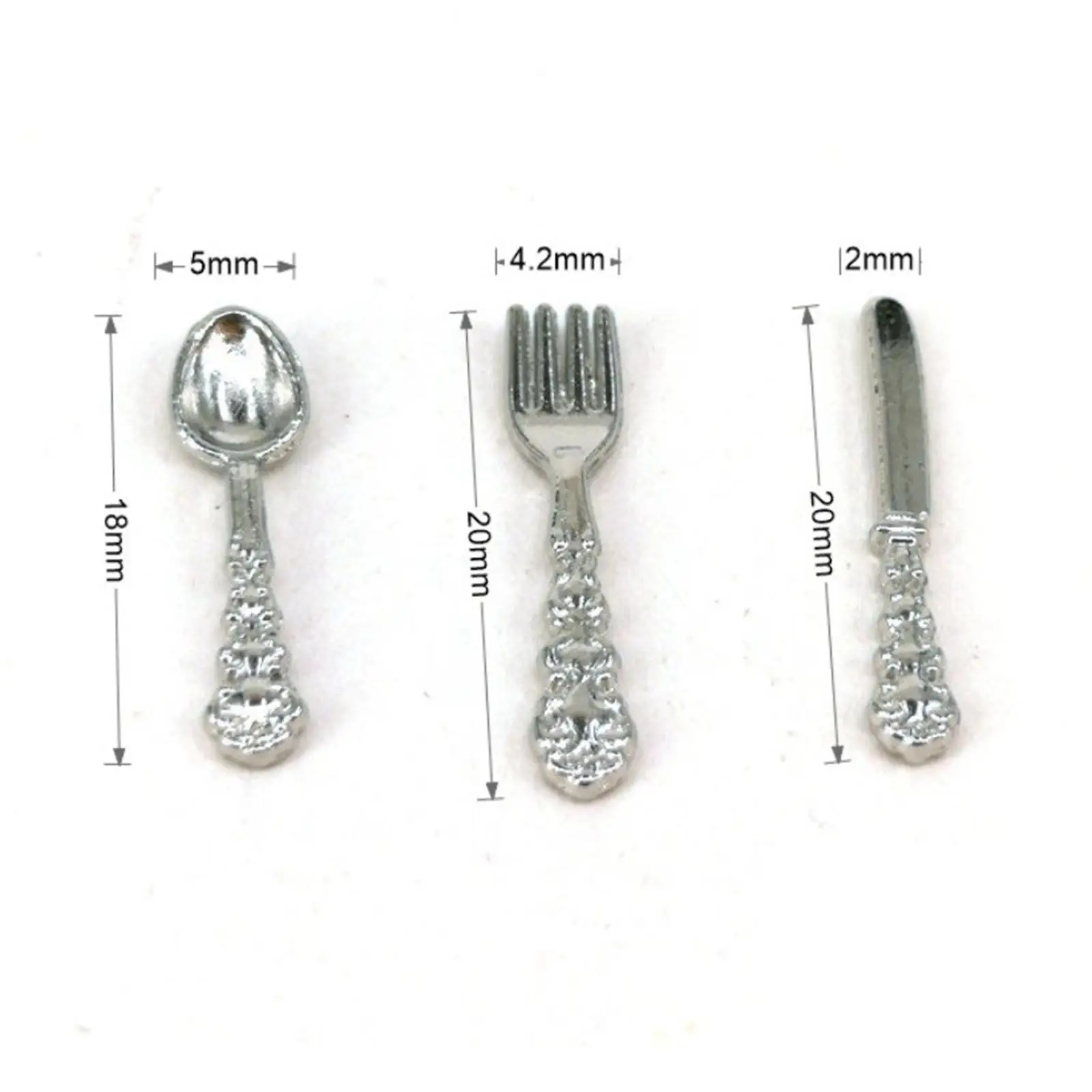 2X Dollhouse Mini Tableware Model Toys 1:12 Scale Knife Fork Spoon Set Silver