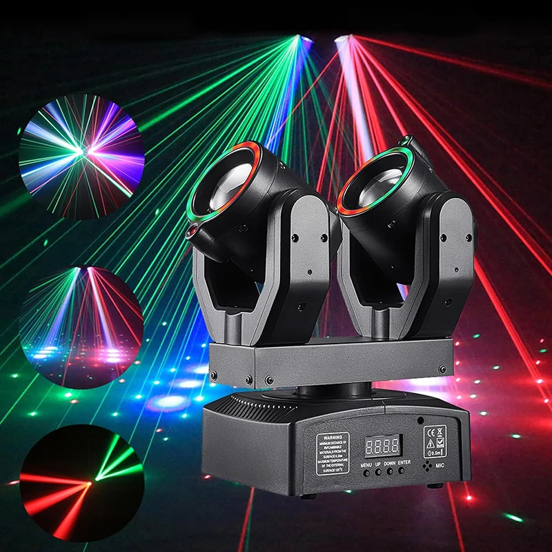 Double Heads LED Moving Head Beam Light DMX DJ Laser Effects Stage Lighting Remote Control Disco Lights for Home Dance Party
