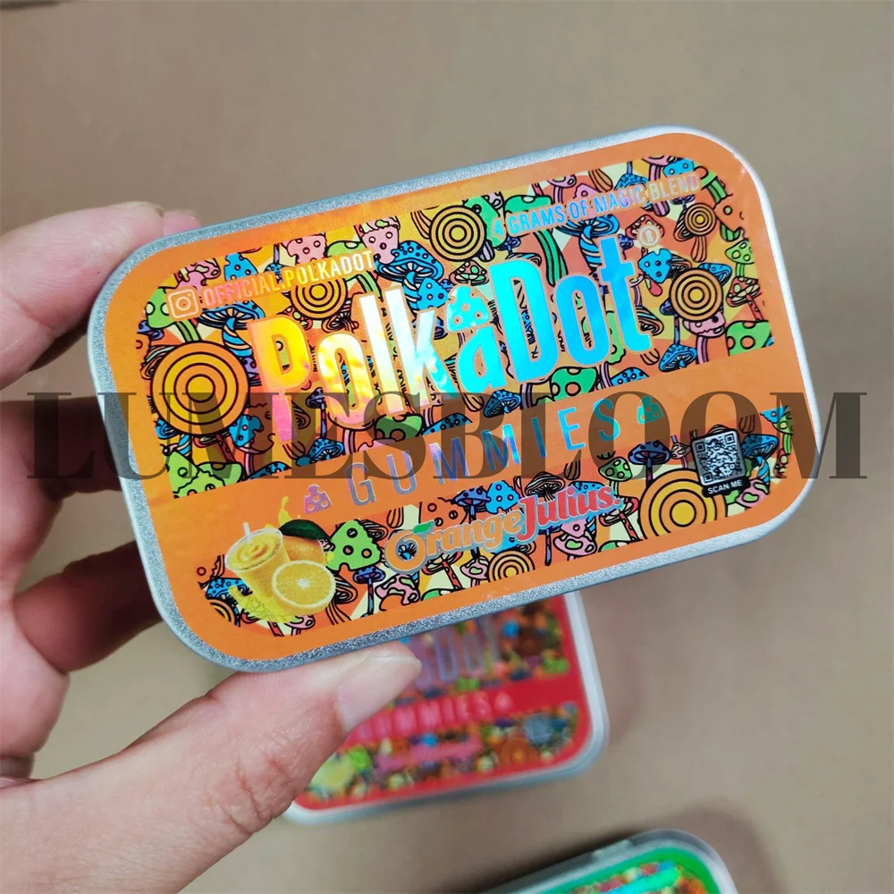 Polkadot Empty Storage Gummies Box Tinplate Cans 400mg Reuseable Flip Top Cover Metal Container Sticker Kit Customized