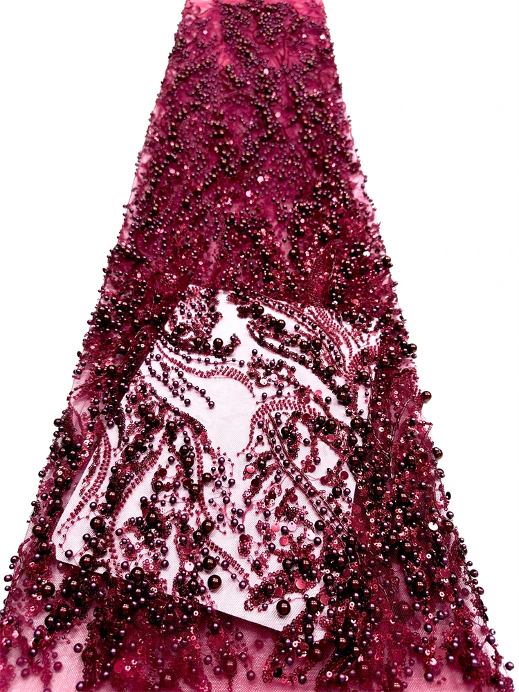 

Hot Sale New High-End Luxury French Embroidery Heavy Beads Lace Fabric African Nigerian with Sequins Fabric for Wedding