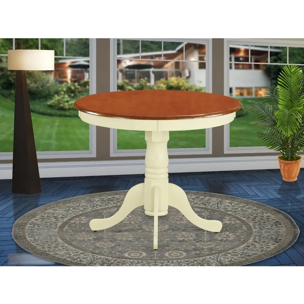 ANT-WHI-TP Antique Modern Dining Table - a Round Kitchen Table Top with Pedestal Base, 36x36 Inch