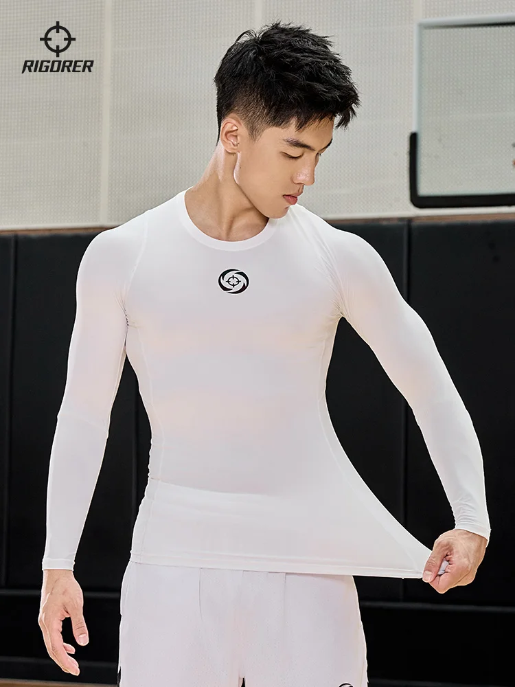 RIGORER Tight Clothes Men Running Training Fitness Basketball Sports Top High Elastic Quick drying Compression Long Sleeve