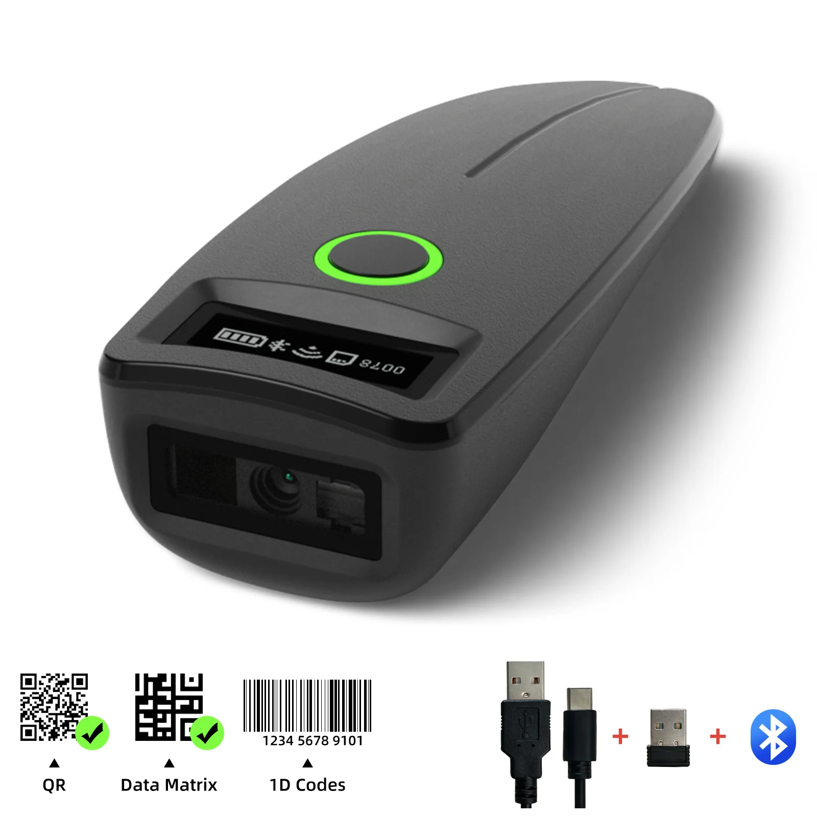 2D Barcodescanner Mini Draadloze Bluetooth Handheld Draagbare 1D 2D QR Code Data Matrix PDF417 Reader Met Opslagfunctie