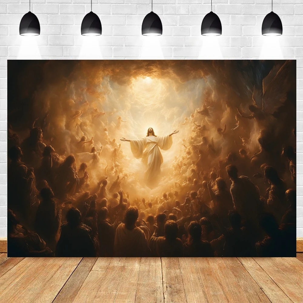 Jesus Resurrection Photography Backdrop Heaven Cloud Bokeh Halo God Bless Church Decoration Banner Merry Christmas Background