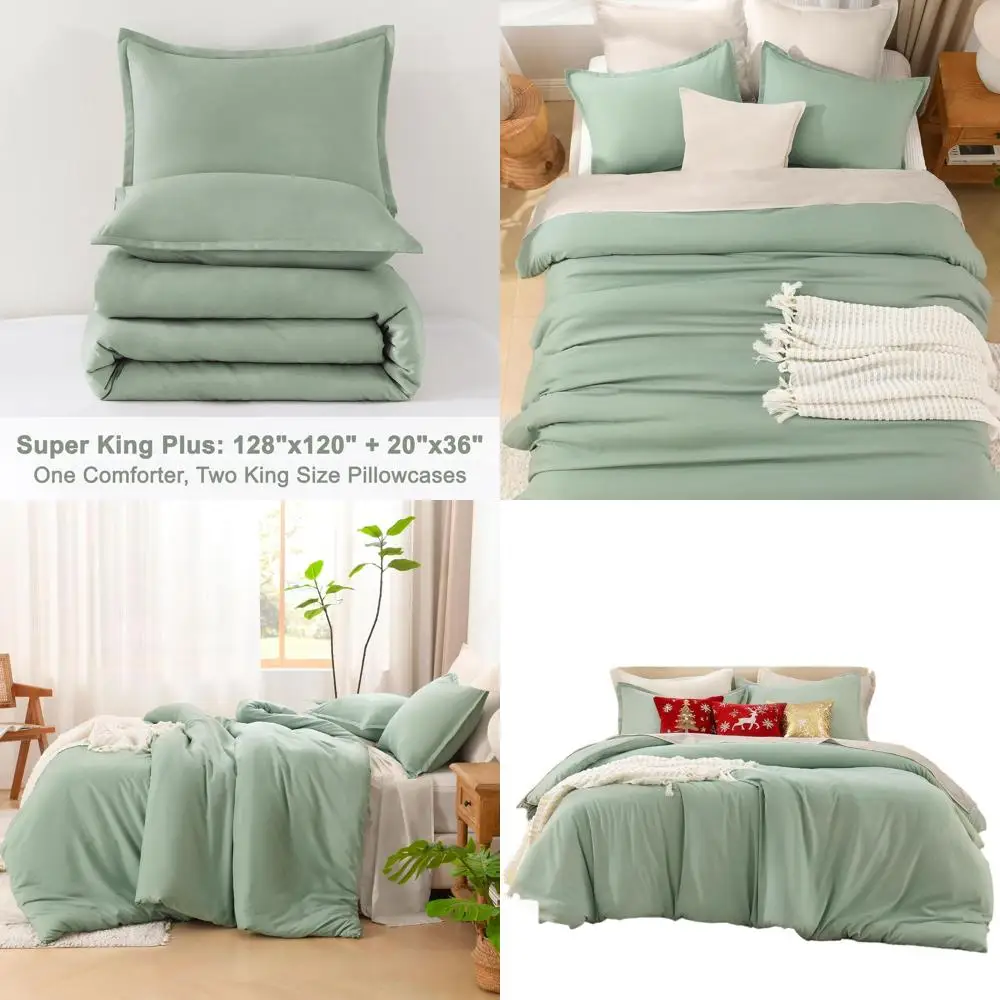 

Alaskan King Plus Sage Green Lightweight 3-Piece Oversized Comforter Set, 128x120 Inches, All-Season Fluffy Bedding