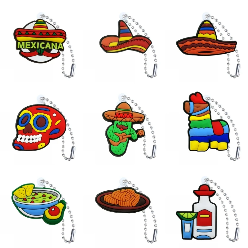 20PCS PVC Cute Keychain Mexican Style Cactus Food Drink Keyring Wholesale Key Holder Custom Key Chain For Man Handbag Accessory