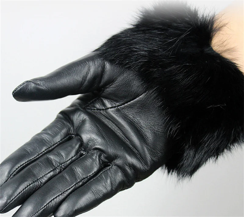 Genuine leather gloves female thickening leather gloves women's rabbit fur sheepskin thermal gloves