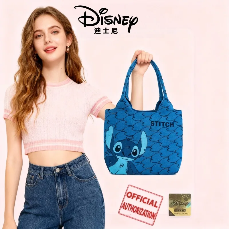 

Disney Stitch Cute Cartoon One Shoulder Handbag for Women Fashion Light Luxury Portable Storage Tote Bag
