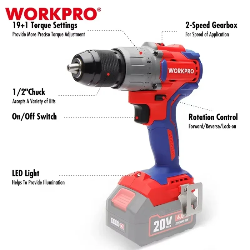 Punta KPRO-Perceuse électrique sans fil, 13mm, 1/2 pouces, sans balais, 20V, lithium