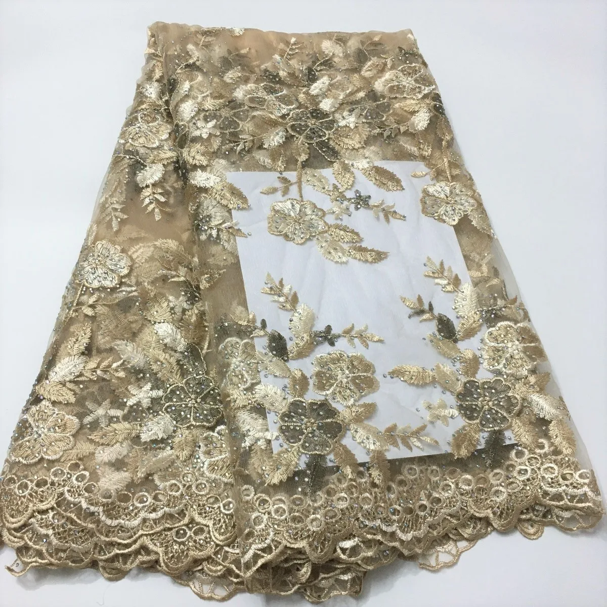 African Lace Fabric 2025 Embroidered Nigerian Laces Fabric With Beads Stones Bridal High Quality French Tulle Lace Fabric KDA629