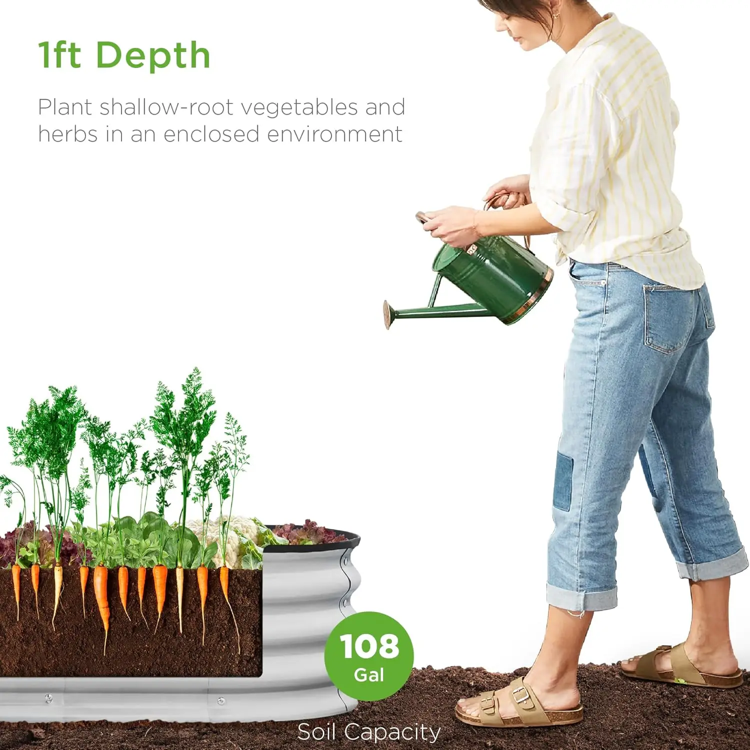 8x2x1ft โลหะกลางแจ้งยกเตียงสวน,รูปไข่ Deep Root Planter กล่องสําหรับผัก,สมุนไพร, & Succulents W/ความจุ 108 แกลลอน