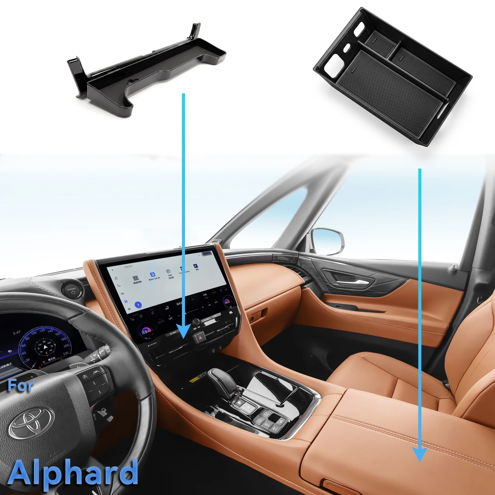 Für Toyota Alphard 40 Serie AH40 2023-2025 2026 Auto Mittelkonsole Aufbewahrungsfach, Armlehnen-Aufbewahrungsbox, ABS Organizer Innenraum – Detail 1