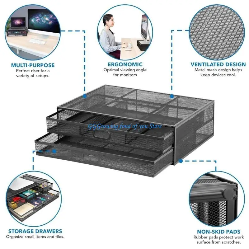 

H9EB Desktop Organizers with Drawer Computer Monitor Stand Risers Monitor Risers School Office Supplies